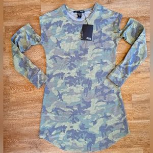 Rebel Sugar Camouflage Cold Shoulder Tshirt Dress size xs